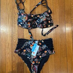 Cupshe Floral Black Bikini Set